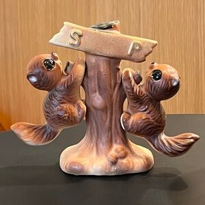 Vintage Porcelain Squirrels In A Tree Salt & Pepper Shakers